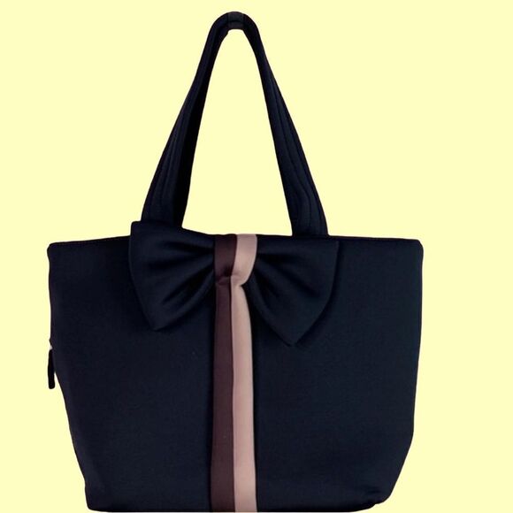 Stella & Dot Navy Blue Bow Front Nylon Tote Bag purse organizer designer - Picture 7 of 11